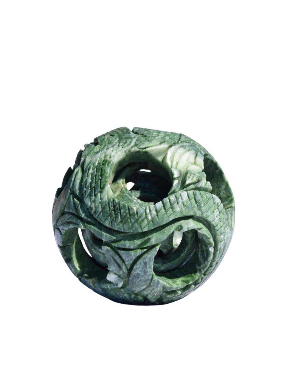 Chinese Carved Jade Dragon Puzzle Ball